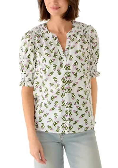 Women's Smocked Button Front Top