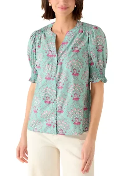 Women's Smocked Button Front Top