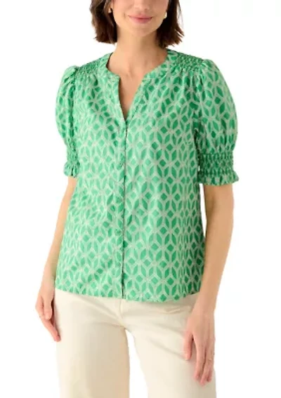 Women's Smocked Button Front Top