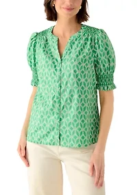Women's Smocked Button Front Top