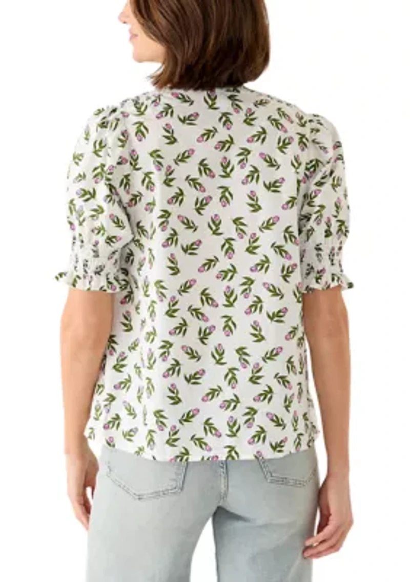 Women's Smocked Button Front Top