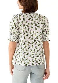 Women's Smocked Button Front Top