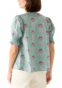 Women's Smocked Button Front Top