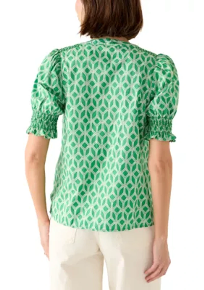 Women's Smocked Button Front Top