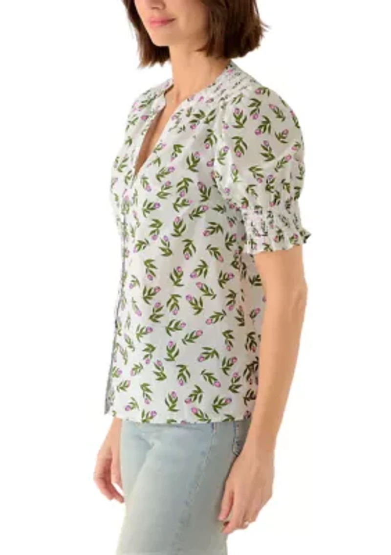 Women's Smocked Button Front Top