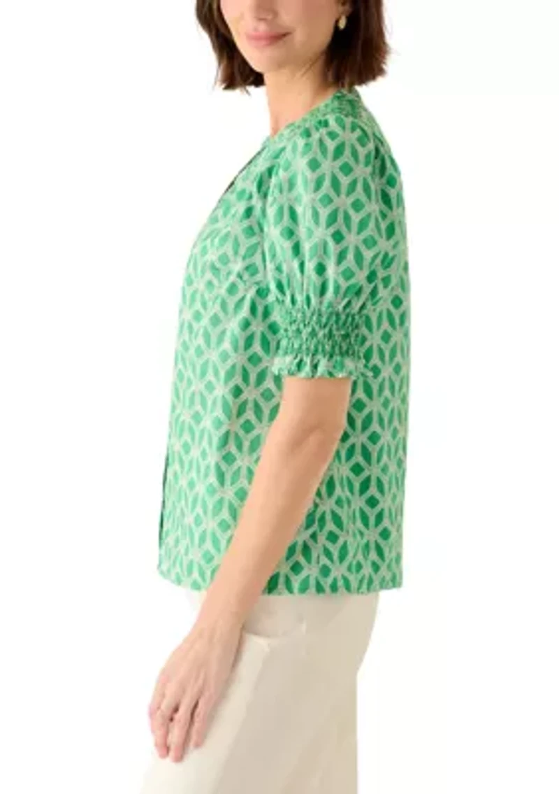 Women's Smocked Button Front Top