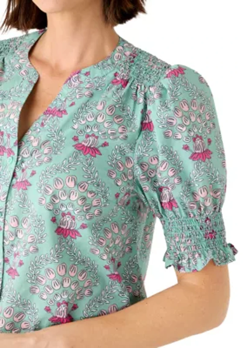 Women's Smocked Button Front Top