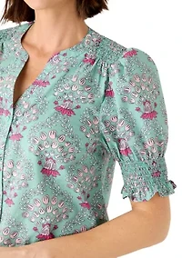 Women's Smocked Button Front Top