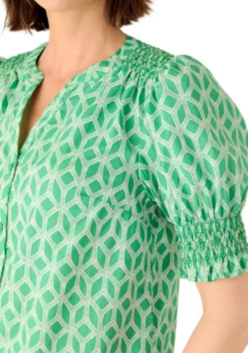 Women's Smocked Button Front Top