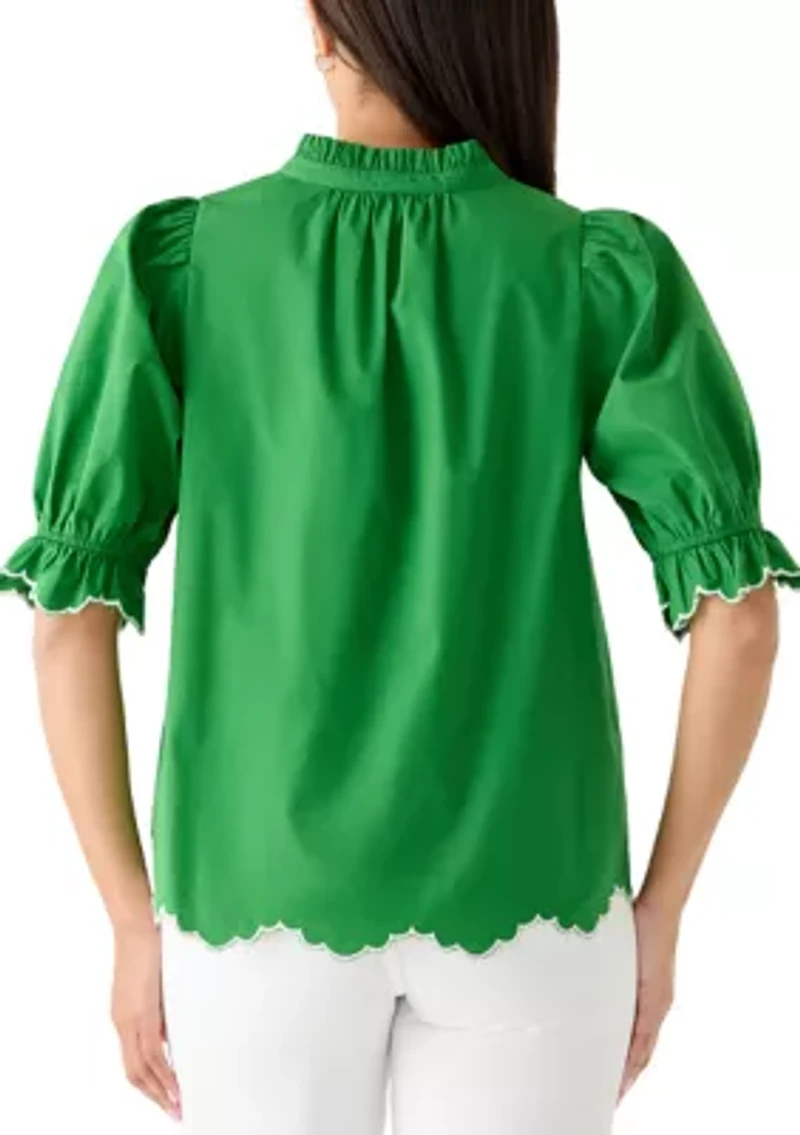 Women's Elbow Puff Sleeve Eyelet Top