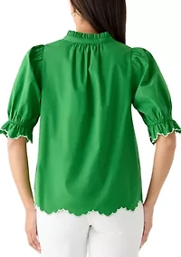 Women's Elbow Puff Sleeve Eyelet Top