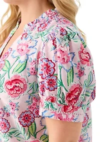 Plus Short Sleeve Printed Woven Top