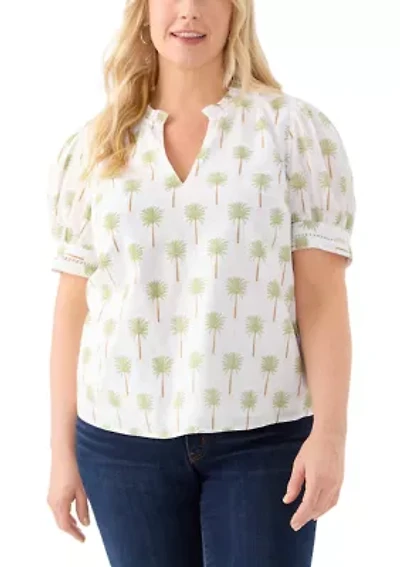 Plus Short Sleeve Printed Woven Top