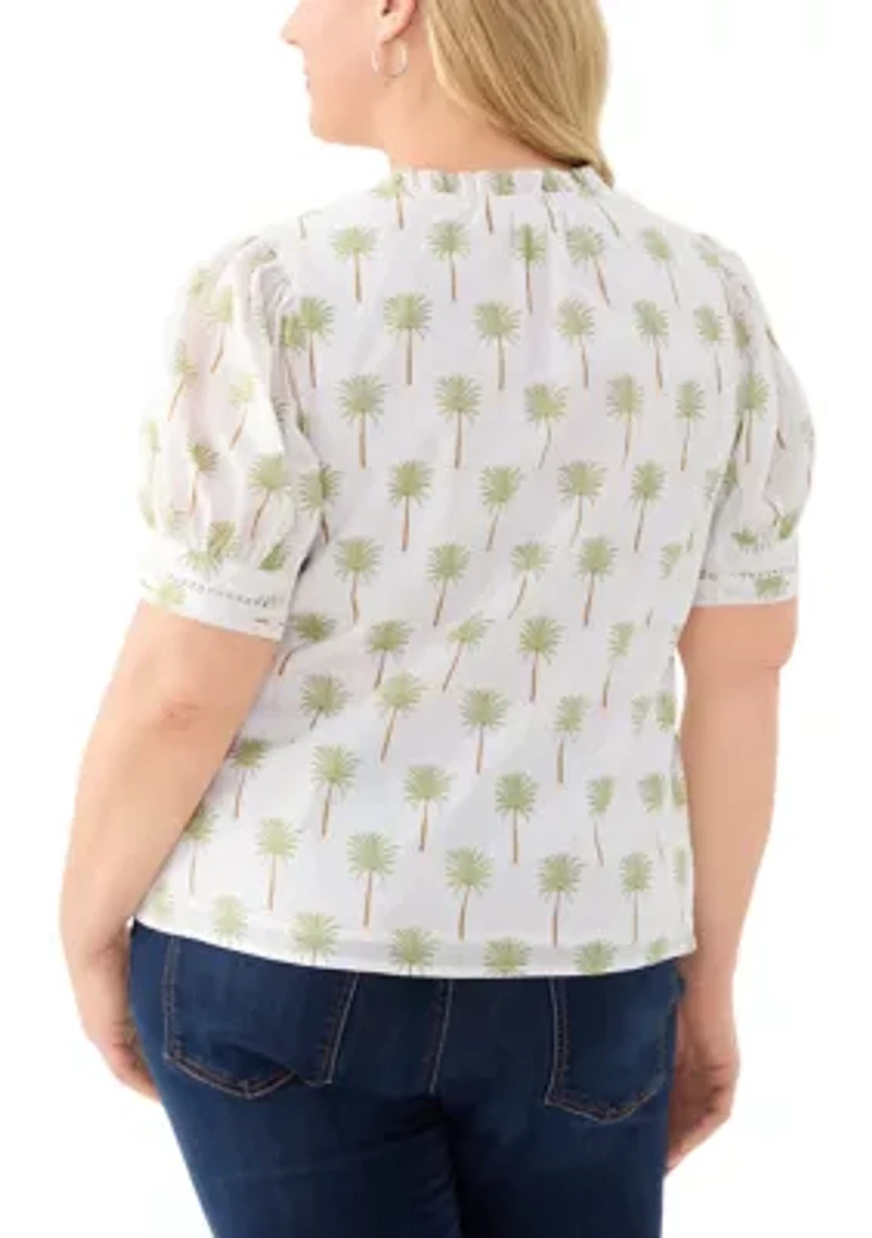 Plus Short Sleeve Printed Woven Top