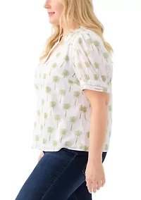 Plus Short Sleeve Printed Woven Top