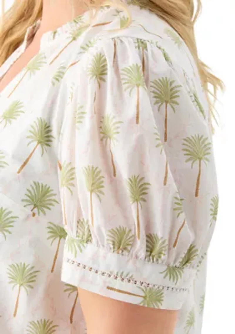 Plus Short Sleeve Printed Woven Top