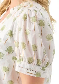 Plus Short Sleeve Printed Woven Top