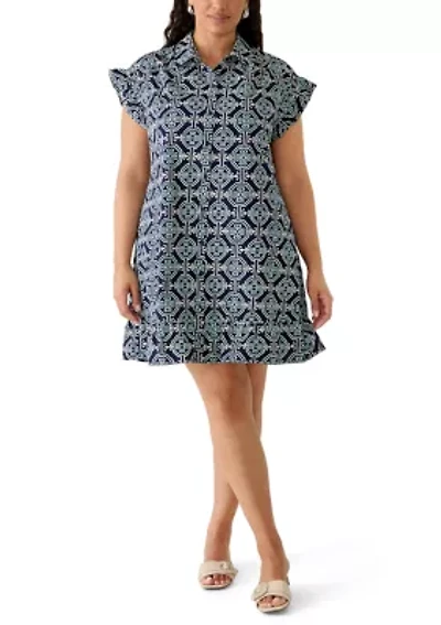 Women's Short Flutter Sleeve Printed Mini Dress
