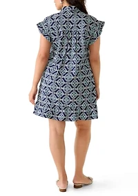 Women's Short Flutter Sleeve Printed Mini Dress