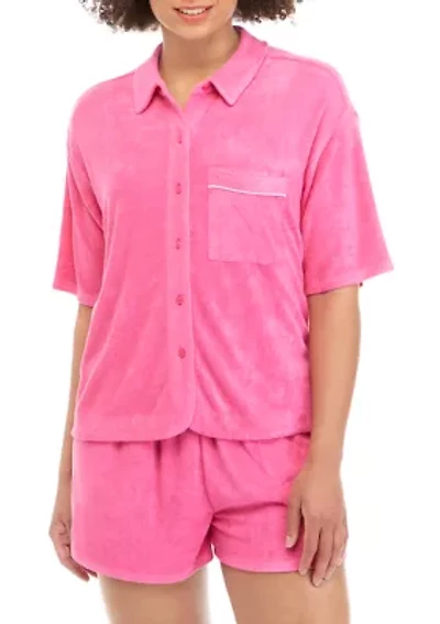 Juniors' Terry Button Down Shirt
