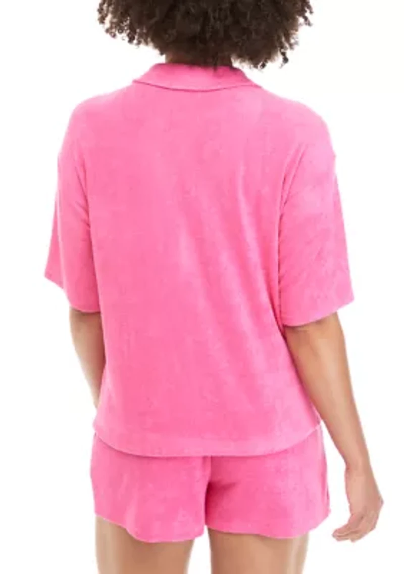Juniors' Terry Button Down Shirt