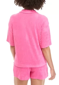 Juniors' Terry Button Down Shirt
