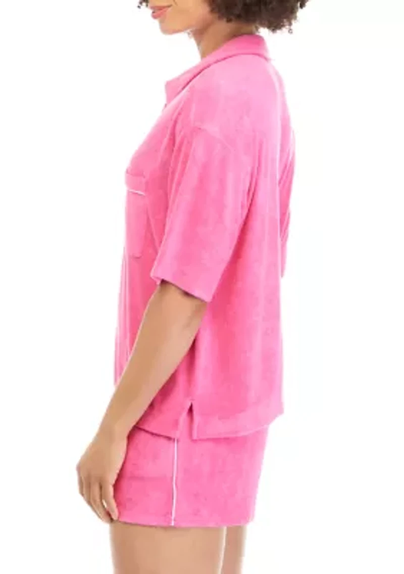 Juniors' Terry Button Down Shirt