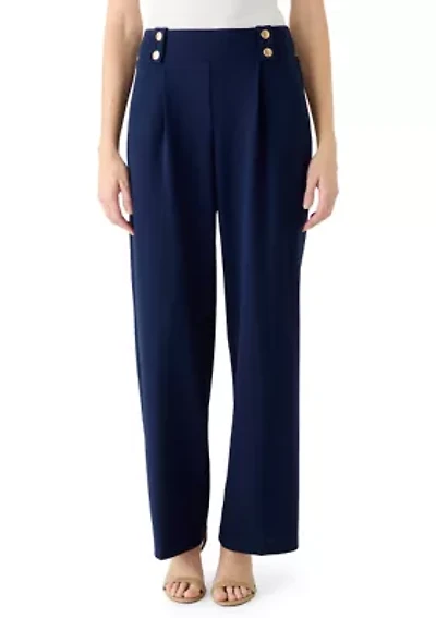 Women's Pull On Wide Leg Pants with Pleats and Rivits