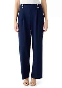 Women's Pull On Wide Leg Pants with Pleats and Rivits