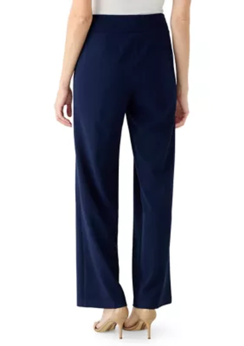 Women's Pull On Wide Leg Pants with Pleats and Rivits