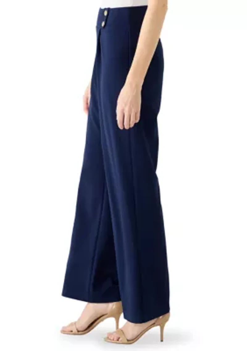 Women's Pull On Wide Leg Pants with Pleats and Rivits