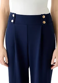 Women's Pull On Wide Leg Pants with Pleats and Rivits