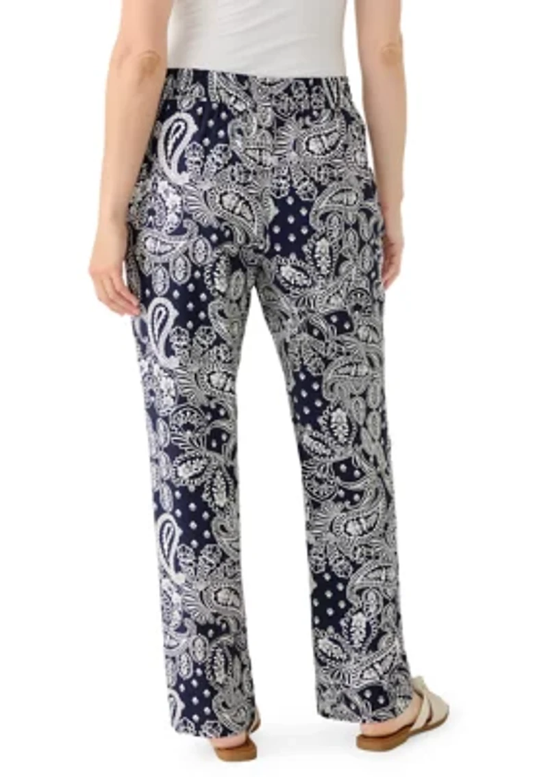 Women's Wide Leg Pull On Bandana Printed Pants