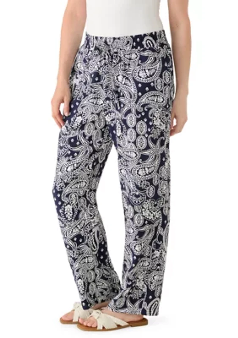 Women's Wide Leg Pull On Bandana Printed Pants
