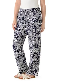 Women's Wide Leg Pull On Bandana Printed Pants