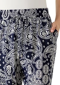 Women's Wide Leg Pull On Bandana Printed Pants