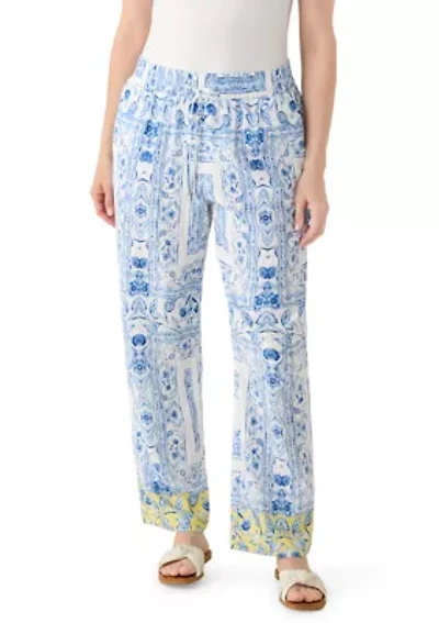 Women's Wide Leg Pull On Border Scarf Printed Pants