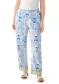 Women's Wide Leg Pull On Border Scarf Printed Pants