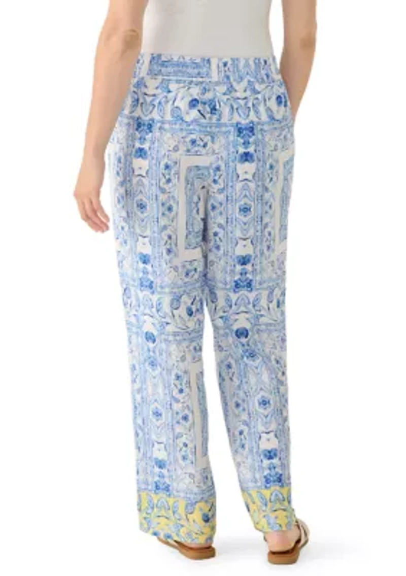 Women's Wide Leg Pull On Border Scarf Printed Pants