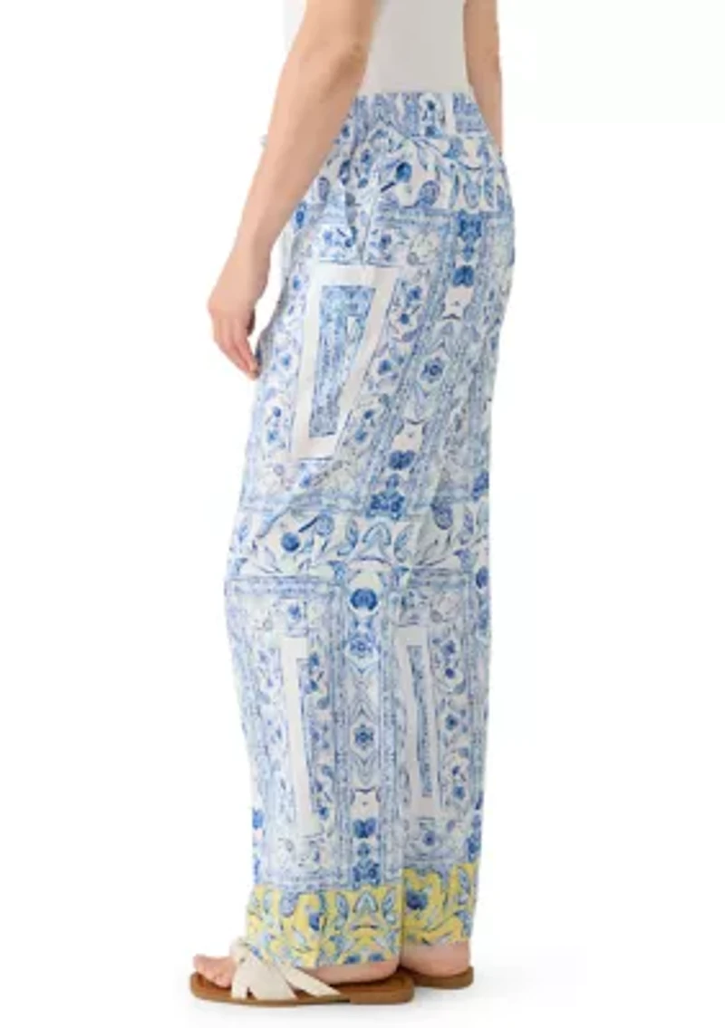 Women's Wide Leg Pull On Border Scarf Printed Pants