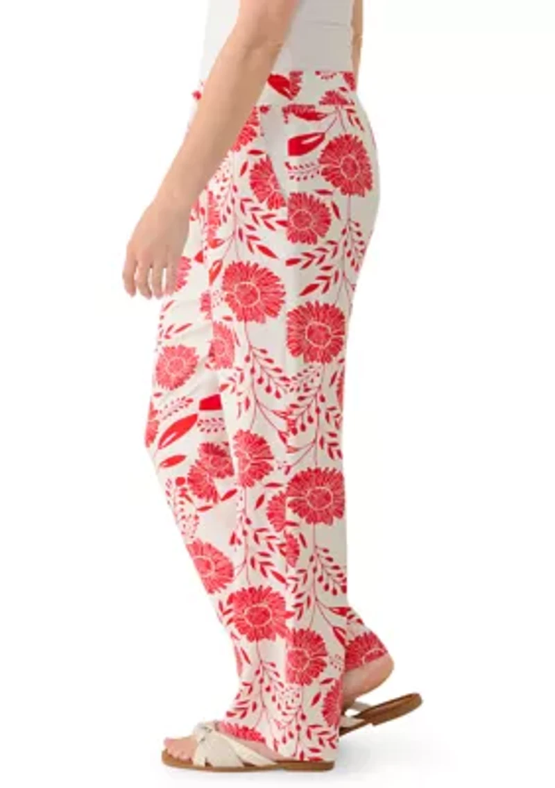 Women's Wide Leg Pull On Floral Printed Pants