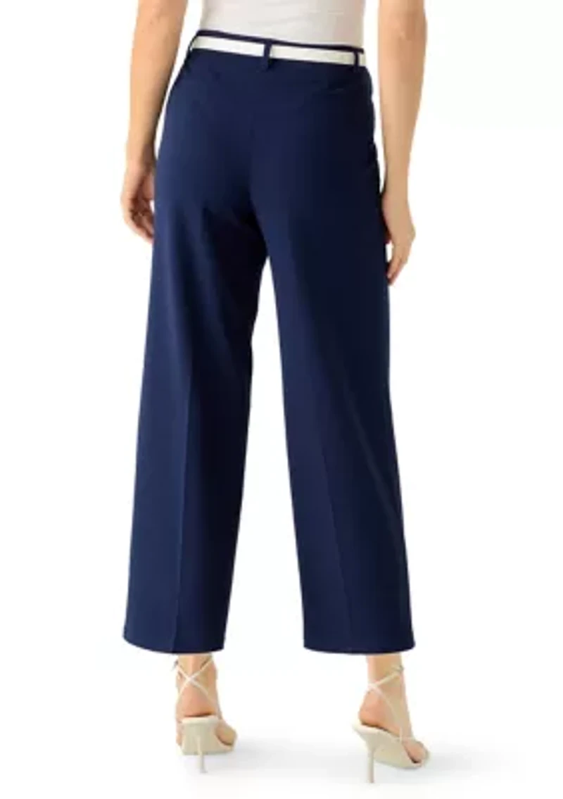 Women's Belted Wide Leg Cropped Pants