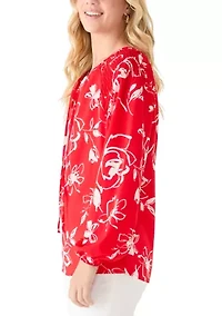 Women's 3/4 Sleeve Floral Tie Neck Blouse