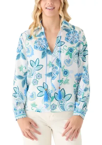 Women's Paisley Print Floral Tie Neck Blouse