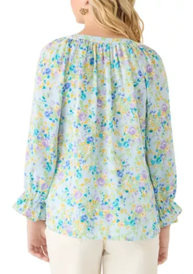 Women's 3/4 Sleeve Floral Split Neck Blouse