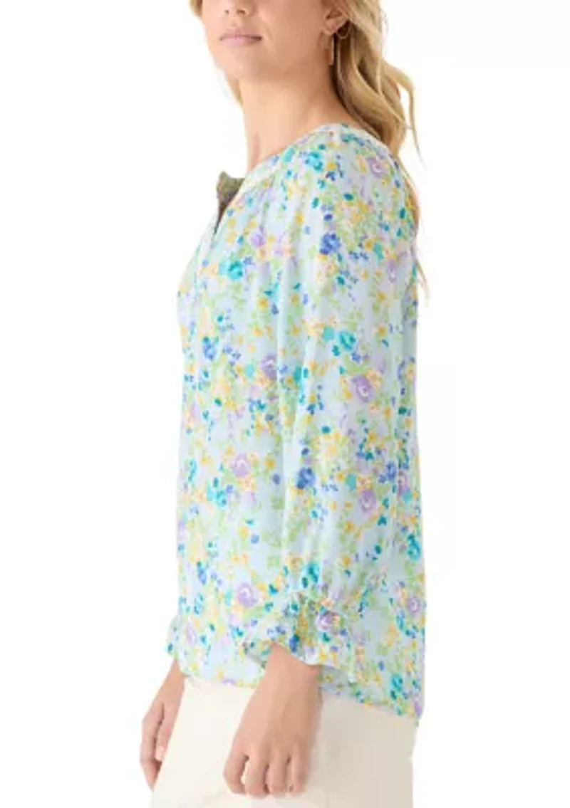 Women's 3/4 Sleeve Floral Split Neck Blouse