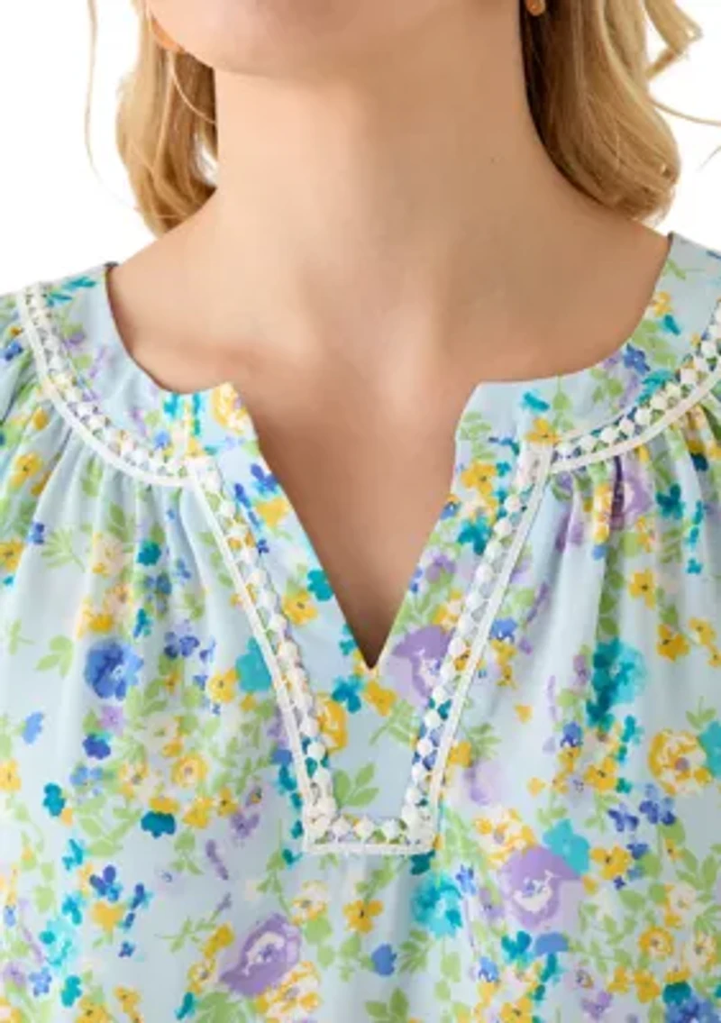 Women's 3/4 Sleeve Floral Split Neck Blouse