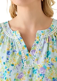 Women's 3/4 Sleeve Floral Split Neck Blouse
