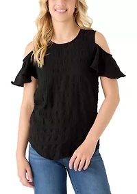 Women's Short Sleeve Cold Shoulder Pucker Knit Blouse