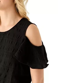 Women's Short Sleeve Cold Shoulder Pucker Knit Blouse